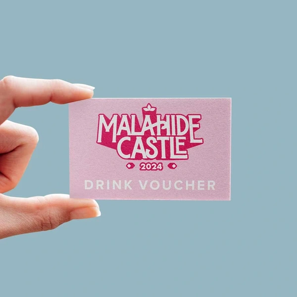 Business card sized drink voucher for Malahide Castle Concerts Dublin 2024