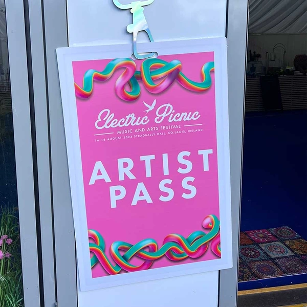 Printed Foamex board used as artist pass signage at a music festival. Lightweight yet rigid, Foamex is easy to mount and suitable for temporary indoor and outdoor event signage.