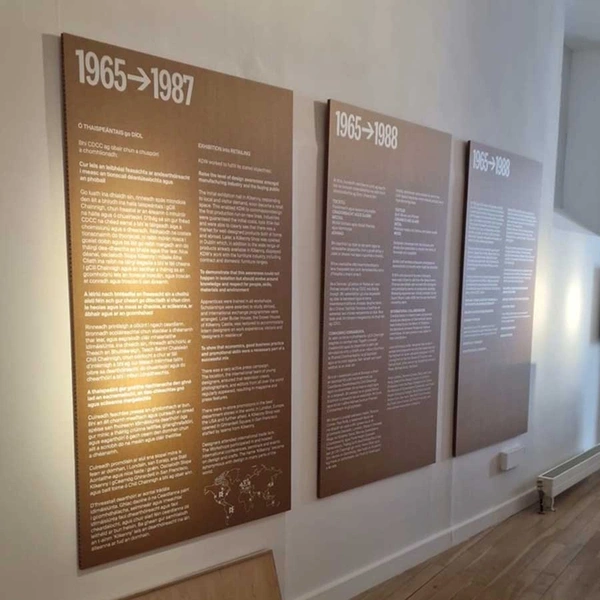 Printed honeycomb board used for interior exhibition and wall displays. Lightweight, rigid and fully recyclable, honeycomb boards are ideal for eco friendly signage, museums, galleries and branded int